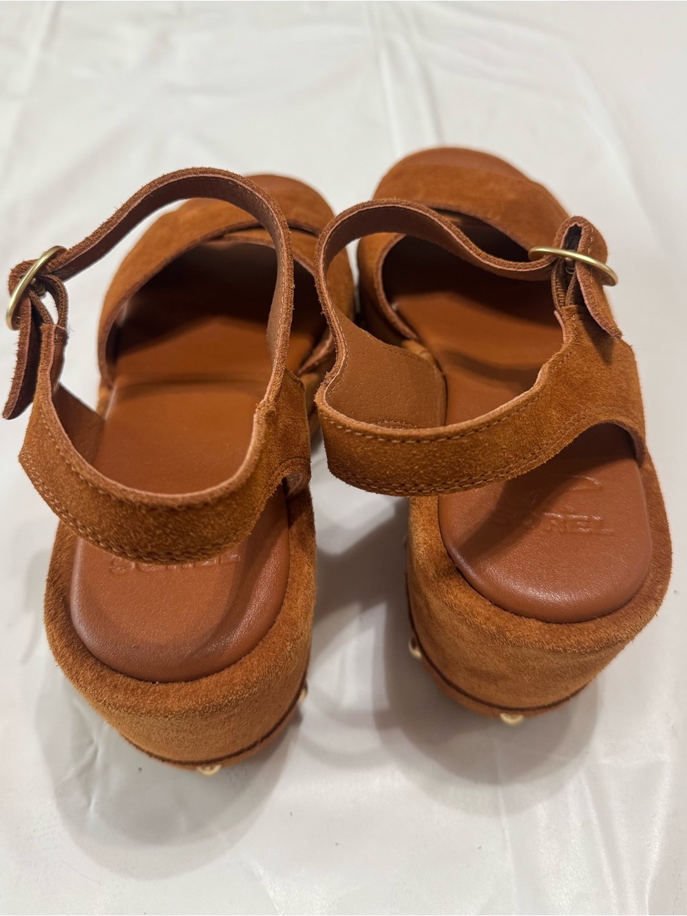 Sorel Brown Suede Studded Wedge Sandals with Ankle Strap - Picture 4 of 8
